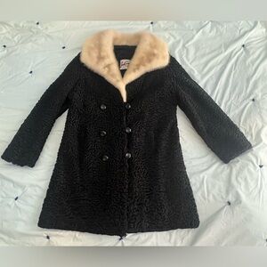 Vintage Persian Lamb Fur Coat with Mink Collar